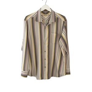 Tommy Bahama 100% silk cream striped button down shirt - XL